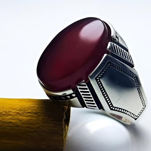 خاتم عقيق يمني كبدي – فضة 925