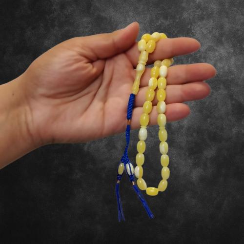 سبحة كهرمان طبيعي – إشراقة ليمونية بنعومة كريمية