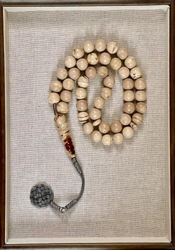 سبحة كهرمان إندونيسي طبيعي – نقش سحابي كريمي