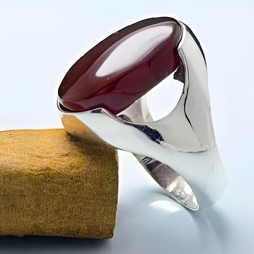 خاتم عقيق يمني كبدي – فضة 925