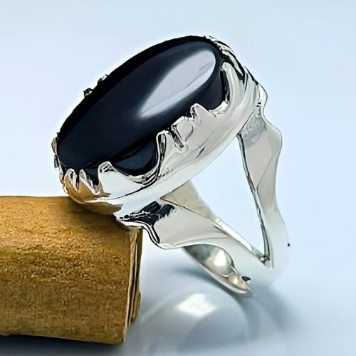 خاتم عقيق يمني أسود – فضة 925