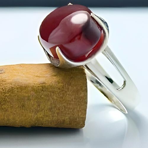 خاتم عقيق يمني أحمر – فضة 925
