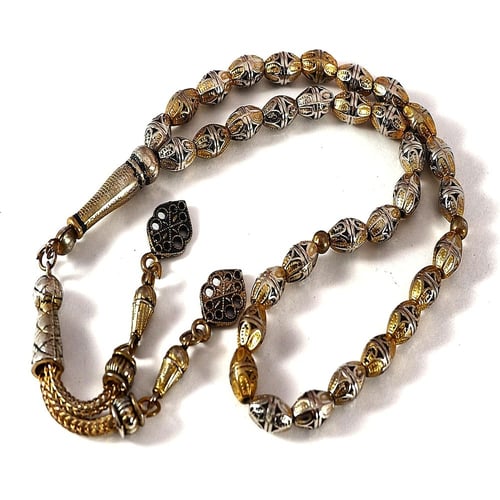 سبحة عثمانية مصنوعة من الفضة – مطلية بالذهب بلمسة...