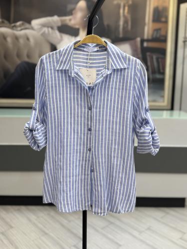 قميص طويل نسائي مقلم بالطول