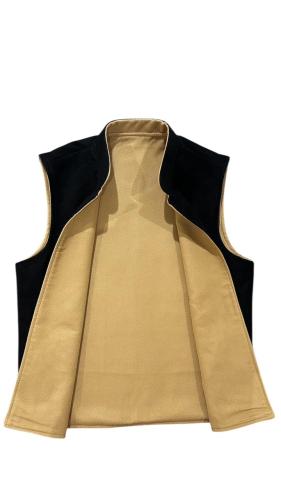 Black embroidered vest on beige