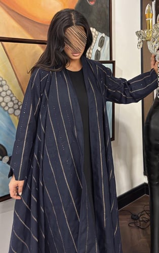 عبايه غدير دبل كلوش بقماش لنن وتطريز كمبويتر