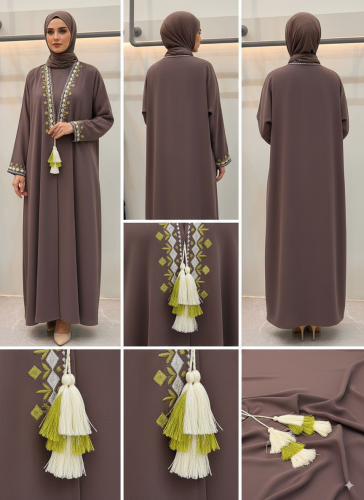 عبأيه بقماش كريب ملون تطريز يدوي