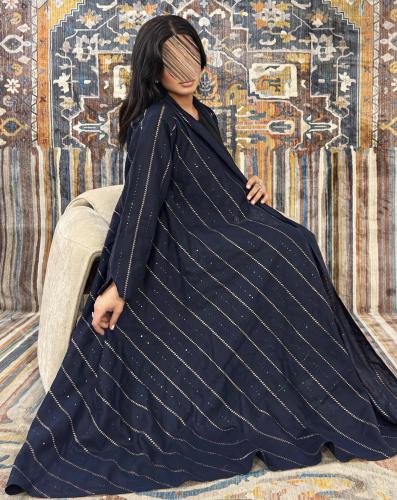 عبايه غدير دبل كلوش بقماش لنن وتطريز كمبويتر