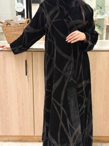 عبايه بليزر شتوي مخمل كوري مخطط