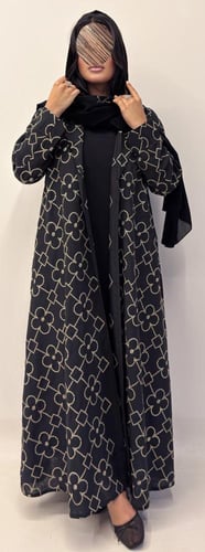 عبايه دبل كلوش بقماش لنن بتطريز كمبيوتر زري