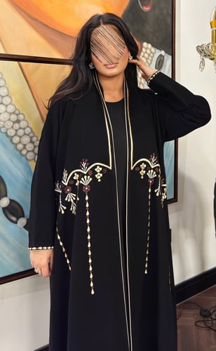 عبايه قمر بقماش سيراميك اندنونسي مع تطريز يدوي