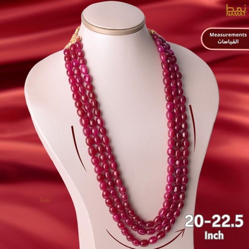 قلادة من حجر الياقوت الطبيعي مكونة من 3 خطوط للنسا...