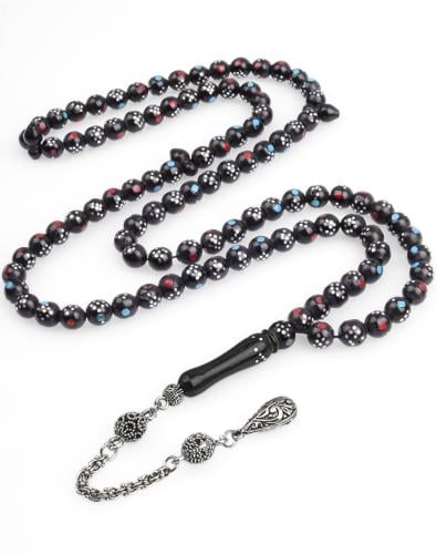 مسبحة كوكا الحصرية 99 خرزة محفورة بألوان فضية وحمر...