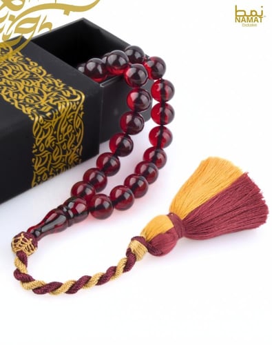 مسبحة باكليت ٣٣ خرزة حصرية باللون الأحمر الكرزي مع...