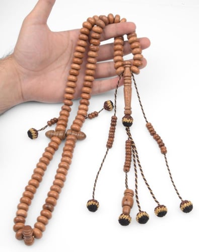 مسبحة من خشب أكاشيا مكونة من 100 حبة، بتصميم شرابا...