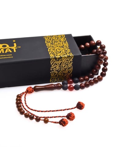 سبحة كوكا بحجر اللافا الأسود وحجر العقيق، 99 حبة،...