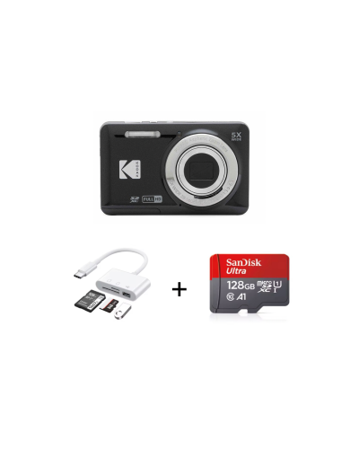 بكج (Kodak Pixpro FZ55 + ذاكرة 128 + وصلة type c )