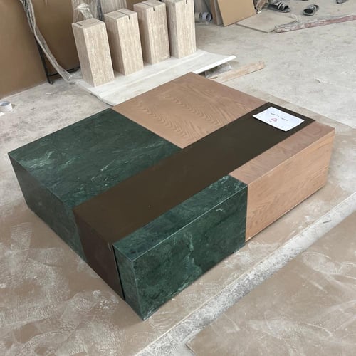 2 طاولة رخام اخضر + خشب مع حزام