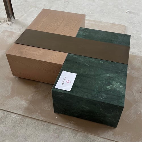 2 طاولة رخام اخضر + خشب مع حزام