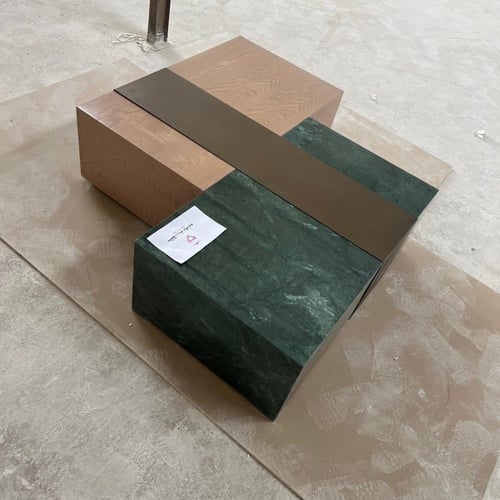 2 طاولة رخام اخضر + خشب مع حزام