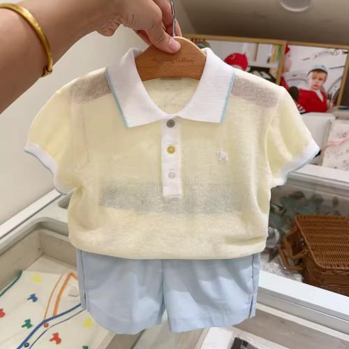 طقم صيفي جديد من القطن يتكون من قميص بولو بأكمام قصيرة وشورت،