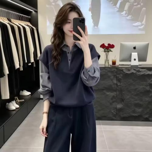 قميص نسائي مقاس كبير مخطط بأكمام طويلة بتصميم مدمج يمنح تأثيرًا نحيفًا ويُخفي عيوب الجسم،