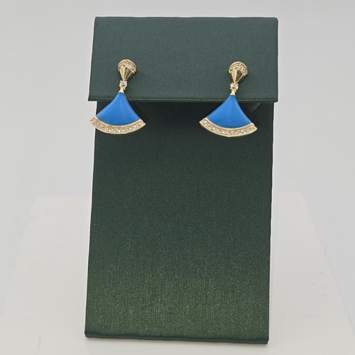 حلق ذهب عيار 18 مرصع بالزركون مينا ازرق موديل 3222...