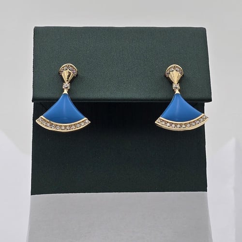 حلق ذهب عيار 18 مرصع بالزركون مينا ازرق موديل 3222...