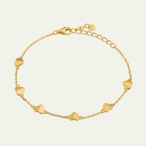 [B003] اسوارة قلوب فضة عيار 925 مطلية بالذهب