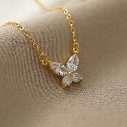 [N014] سلسال من الفضة شكل فراشة مطلي بالذهب