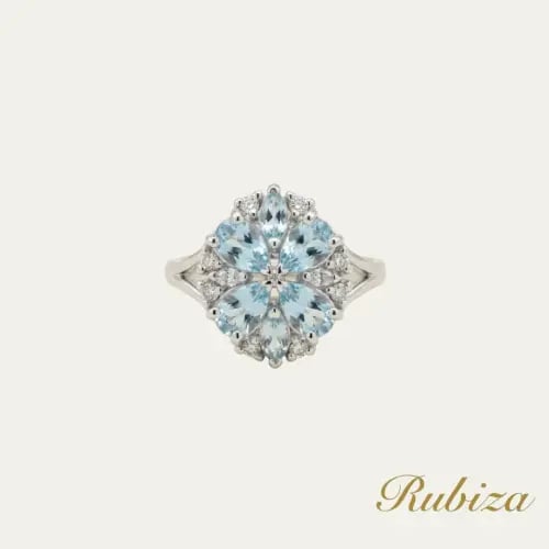 [RJ010] خاتم فضة بحجر توباز أزرق سماوي