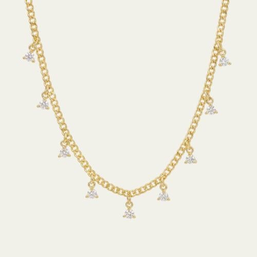 [N043] سلسال جنزير مطلي بالذهب مزين بالزركون