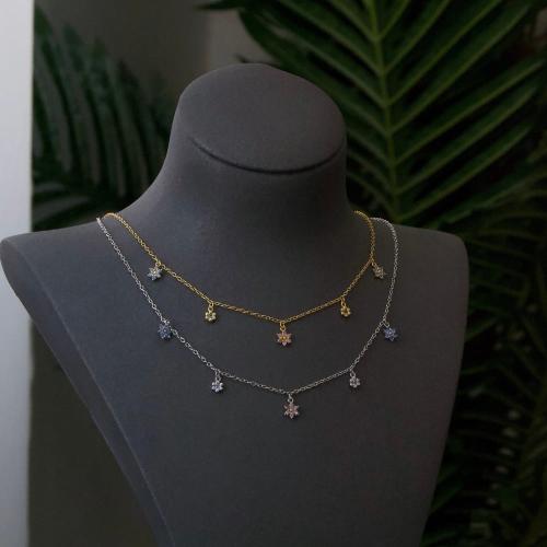[N045] تشوكر ازهار فضة عيار 925 مطلي ذهب