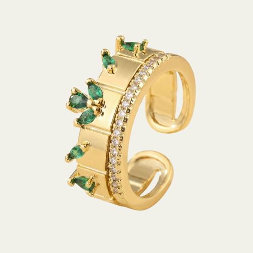 [R017] خاتم بتلات الورد مطلي بالذهب ومزين بالزركون