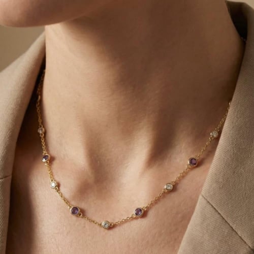 [N042] سلسال مطلي بالذهب مزين بالزركون وحجر الجمشت