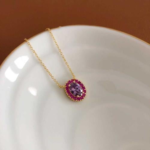 [N007] سلسال فضة مطلي بالذهب وحجر الجمشت