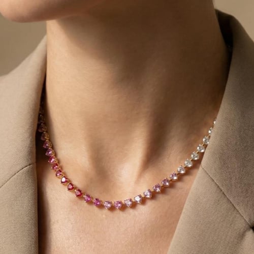 [N033] تشوكر قلوب أومبريه مطلي ذهب