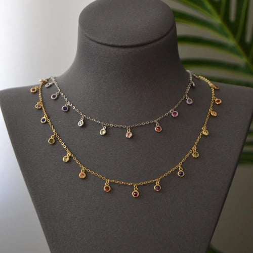 [N010] تشوكر من الفضة بزركون ملون