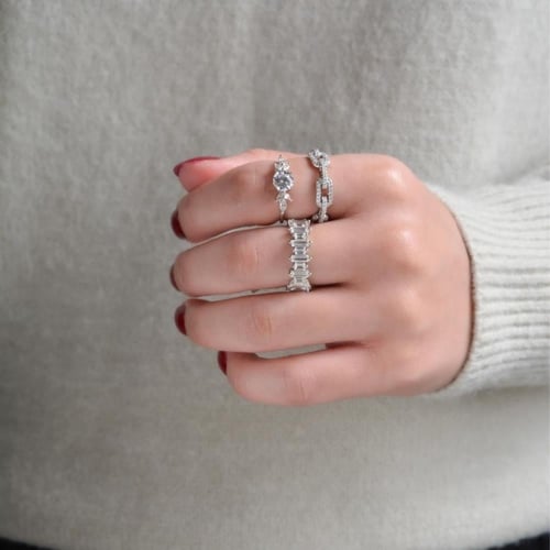 [RJ014] خاتم فضة عيار 925 مزين بالزركون