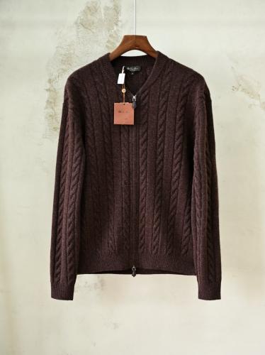 سترة لورو بيانا الرجالية الفاخرة المحبوكة بسحاب (Loro Piana Cable-Knit Zip Cardigan / Sweater)