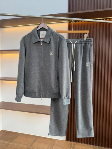 طقم برونيلو كوتشينيلي الرجالي الفاخر بسحاب وتطريز الشعار (Brunello Cucinelli Men's Zip-Up Jacket & Tracksuit Set)