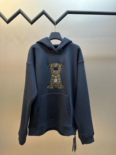 هودي "فندي" (Fendi) الرجالي الأسود بتطريز الكلب وتصميم شعار FF الفاخر