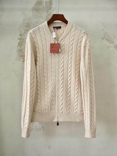 سترة لورو بيانا الرجالية الفاخرة المحبوكة بسحاب (Loro Piana Cable-Knit Zip Cardigan / Sweater)