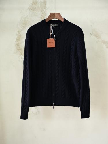سترة لورو بيانا الرجالية الفاخرة المحبوكة بسحاب (Loro Piana Cable-Knit Zip Cardigan / Sweater)