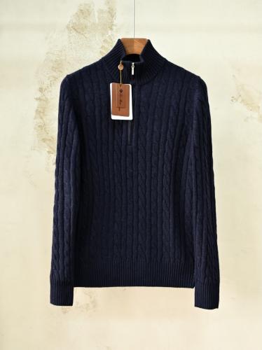 سترة لورو بيانا الرجالية الفاخرة المحبوكة بسحاب (Loro Piana Cable-Knit Zip Cardigan / Sweater)