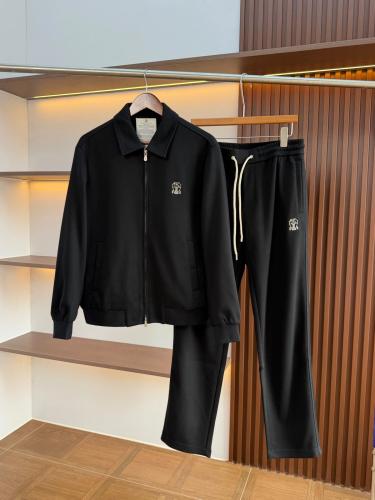 طقم برونيلو كوتشينيلي الرجالي الفاخر بسحاب وتطريز الشعار (Brunello Cucinelli Men's Zip-Up Jacket & Tracksuit Set)