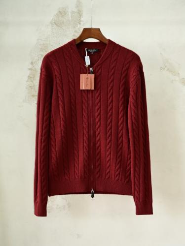 سترة لورو بيانا الرجالية الفاخرة المحبوكة بسحاب (Loro Piana Cable-Knit Zip Cardigan / Sweater)