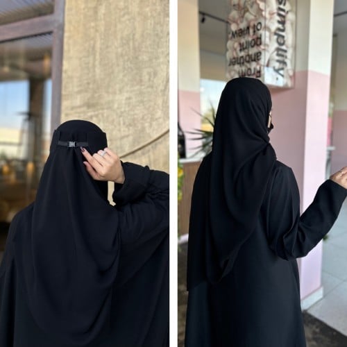 طرحه ربط +نقاب مشبك حرير قصير