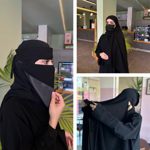 نقاب حرير وسط +طرحه ربط+طرحه بندانه