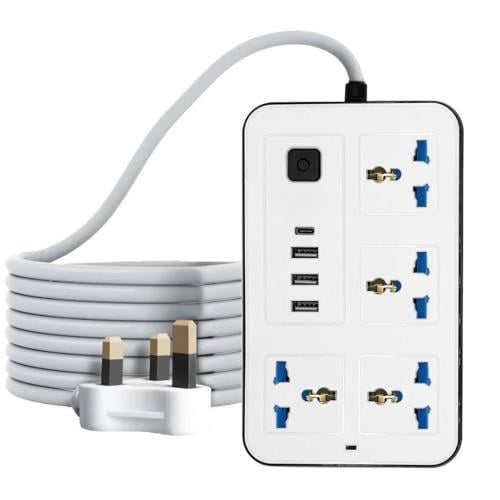 ‎توصيلة كهربائية 4 أفياش و 3 منافذ USB ومنفذ تايب...
